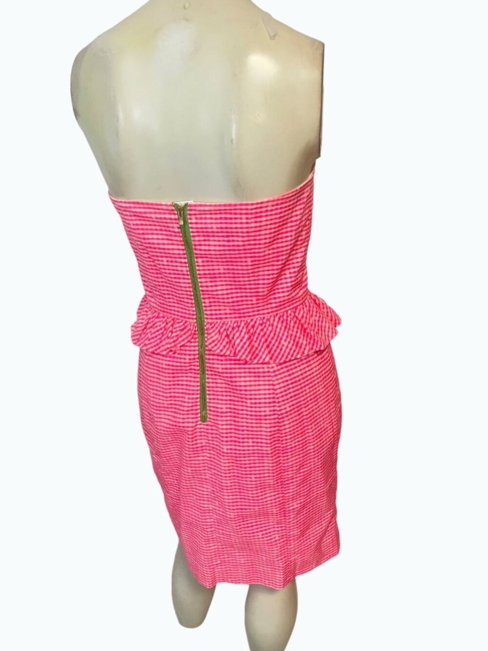 Lilly Pulitzer Fiesta Pink Pretty Gignham Lowe Strapless Dress 2 - Picture 5 of 7